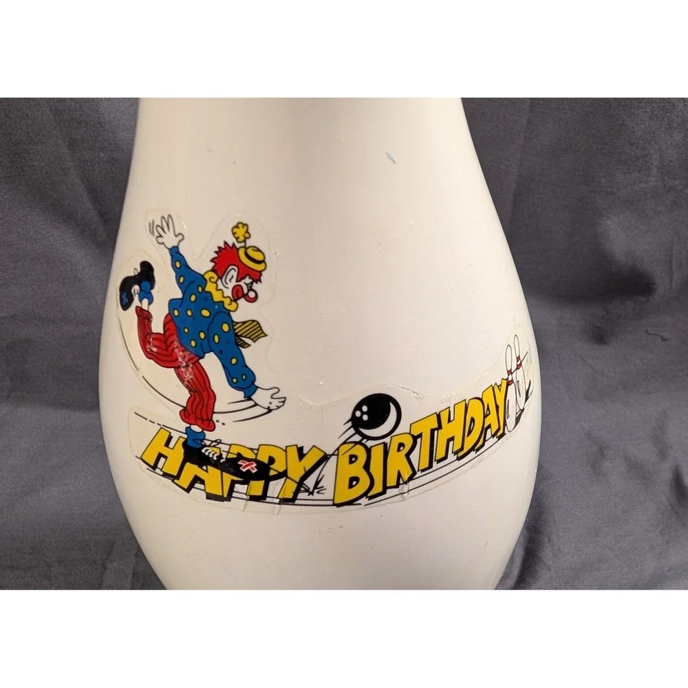 HAPPY BIRTHDAY Party Clown Bowling Pin RED  Stripe - Real Standard Bowling Pin